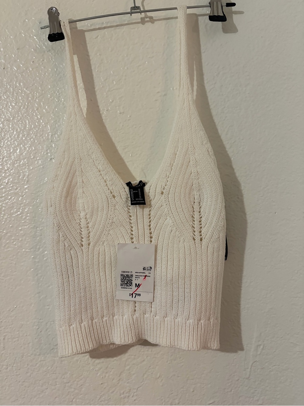 Forever 21 Zara Cream Knit V-Neck Ribbed Cropped Tank